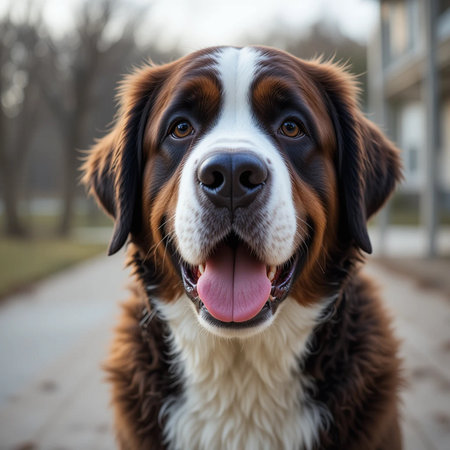 Portrait of a Bernese mountain dog, close-up.の素材