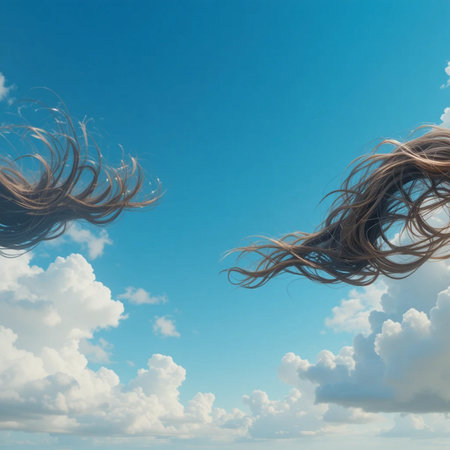 Hair flying in the blue sky. 3d render illustration.の素材