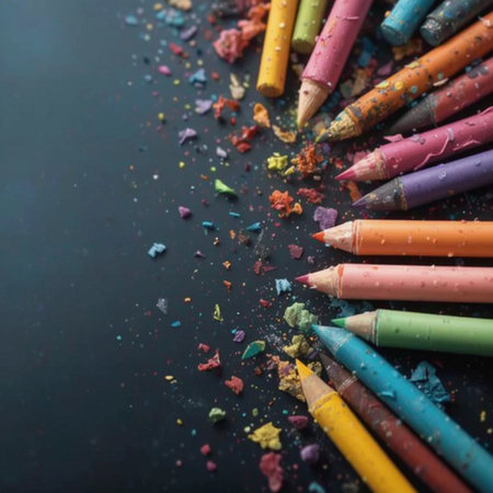 Colorful crayons on black background. Back to school.の素材