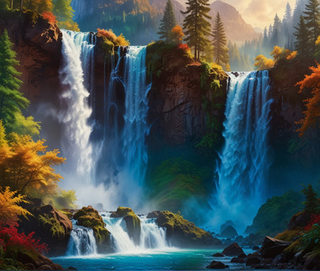 Waterfall in the forest. Waterfall in the forest. Mountain landscape.の素材