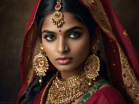 Portrait of a beautiful Indian woman in traditional clothes. Beauty, fashion.の素材