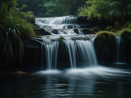 Beautiful waterfall in the forest, Thailand, long exposure shot.の素材