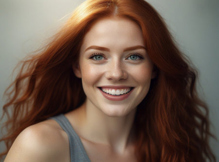 Portrait of a beautiful young redhead woman with frecklesの素材