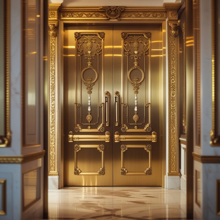 golden door in the hall of the hotel. 3d renderingの素材