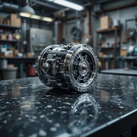 car gearbox on table in auto repair shop, close up viewの素材