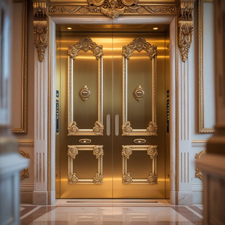 Luxury golden door in classic style. 3D rendering.の素材