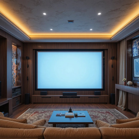 3d rendering of home cinema or movie theater room with tv screenの素材