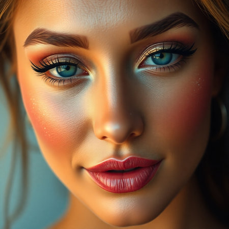 Close-up portrait of a beautiful woman with bright make-up.の素材