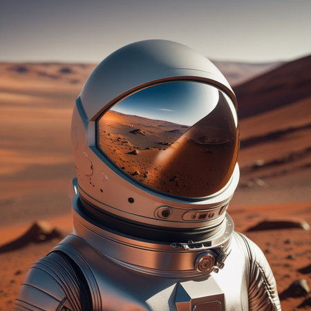 Astronaut in the desert. 3d rendering. Elements of this image furnished by NASAの素材