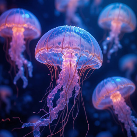 Jellyfish swimming in the water. Jellyfish is a marine species of the genus Chrysaora.の素材