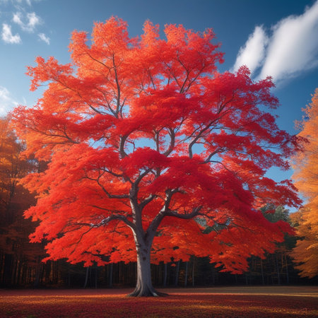 Autumn tree in the park. Nature background. 3d renderの素材