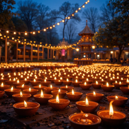 Candle light festival in buddhist temple at night, Thailand.の素材