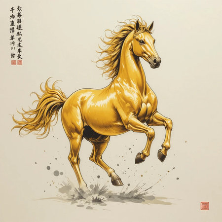 Horse painting in Chinese calligraphy style. Vector illustration.の素材