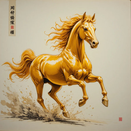 Horse painting in Chinese calligraphy style. Vector illustration.の素材