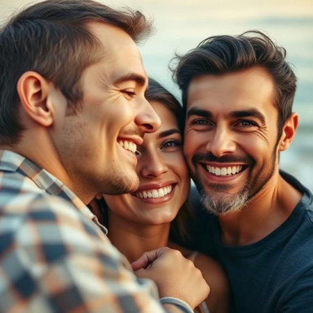 Portrait of a happy young couple looking at each other and smilingの素材