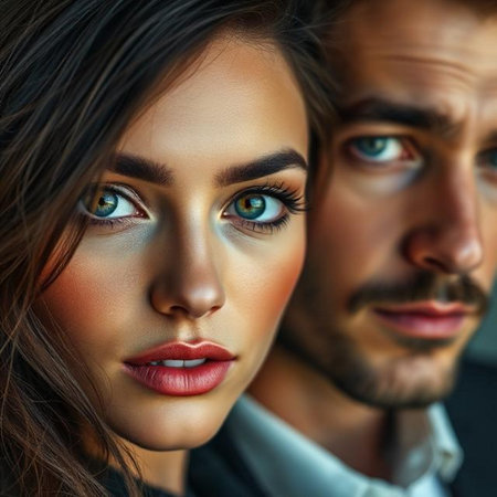 Closeup portrait of beautiful woman and handsome man. Fashion photo.の素材