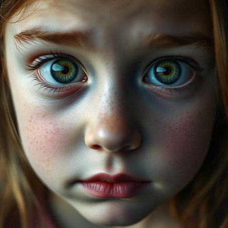 Portrait of a little girl with blue eyes, close-upの素材