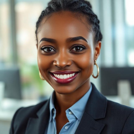 portrait of young african american businesswoman smiling at cameraの素材