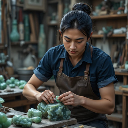 young asian woman working in a pottery workshop,crafts conceptの素材