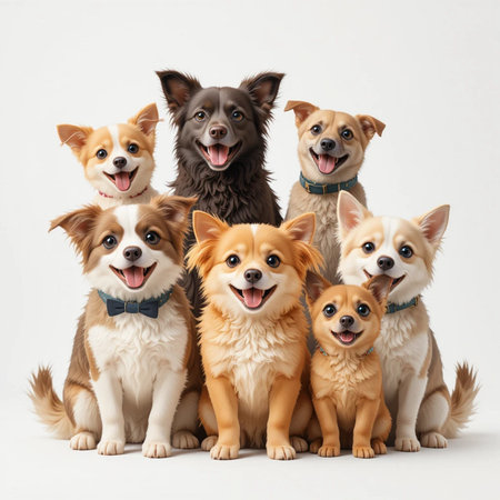 Group of cute dogs isolated on a white background. Studio shot.の素材