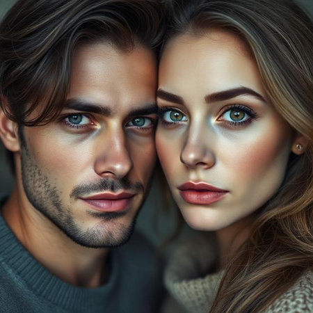 Closeup portrait of a beautiful young couple in love. Beauty, fashion.の素材