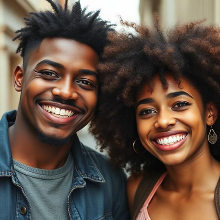 Portrait of a smiling african american couple in the cityの素材