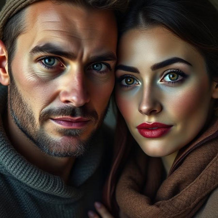 Portrait of a beautiful young couple in love. Close-up.の素材