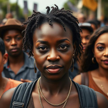 Portrait of a beautiful african american woman with dreadlocks in the street.の素材