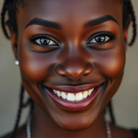Close up portrait of a beautiful african american woman smiling.の素材