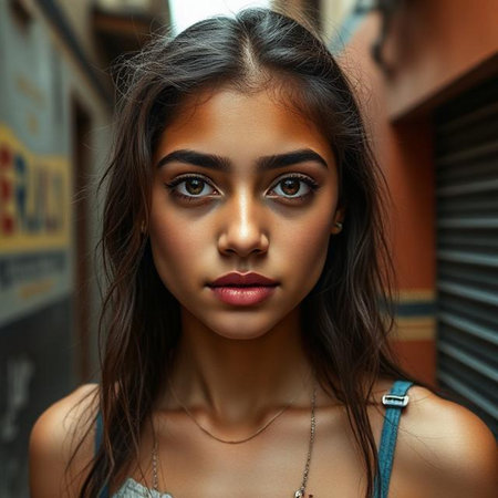 Portrait of a beautiful young woman with bright make-up.の素材