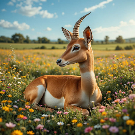 Impala in the field of flowers. Wild animal in nature.の素材