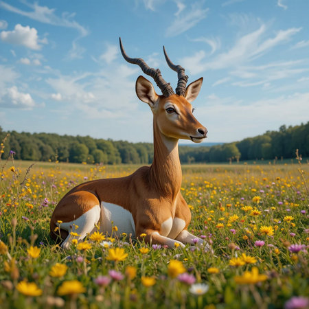 Impala antelope on the meadow with dandelions in summerの素材