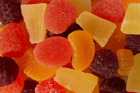 food-background multi-colored marmalade in sugar mix candy