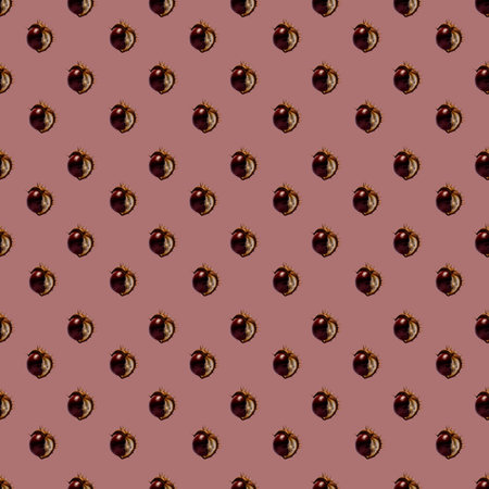 seamless pattern of a chestnut in a shell on a red backgroundの写真素材