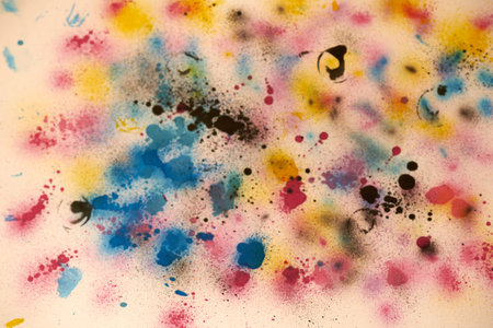 Background of abstract colored spots of ink splashes on a light background. There is no focus