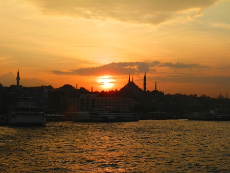 Skyline of Istanbul - evening at Bosporusの写真素材