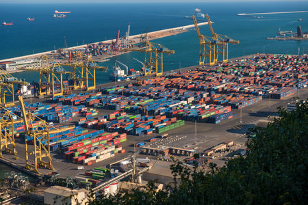 Cargo port with many colored containers