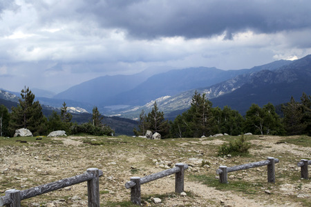 view from a tourist landing on the road in the inland of the island of Corsica before the stormの写真素材