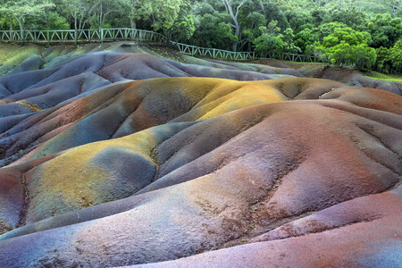 the famous seven-colored lava in the Chamarel area inland on Mauritius Islandの写真素材
