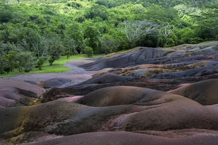 the famous seven-colored lava in the Chamarel area inland on Mauritiusの写真素材