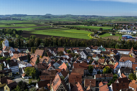 An elevation view on the red roofs of a village in Germanyの写真素材