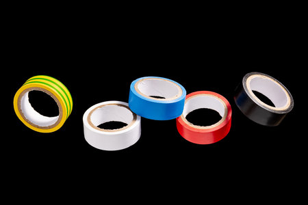 Five rolls of duct tape of different colorsの写真素材