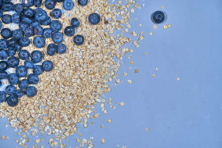 Blueberries and bunting background. snack. muesli. plate heart. with love.の写真素材