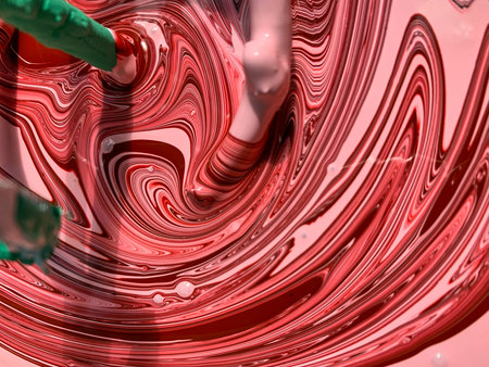 Abstraction from paints. Pink epoxy stains in the painting. Mixing paints.