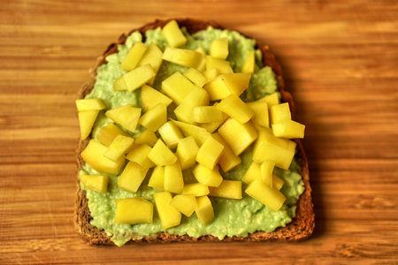 Home made sandwich Avocado mango for healthy breakfast snack. Proper nutrition.