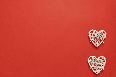 Two white homemade hearts background. Love symbol, romantic background. Valentines day holiday gift cardの写真素材