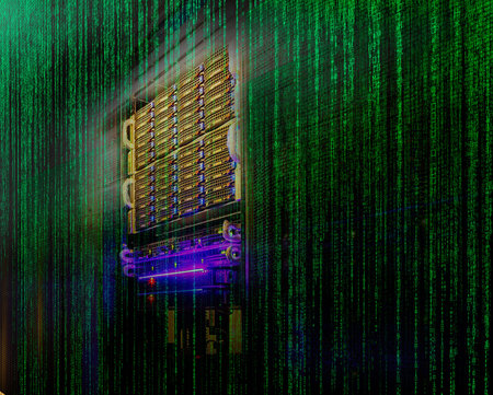 stack of hard drives store mainframe in matrix