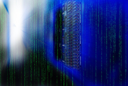 matrix code Blade server is a close-up with motiom blur