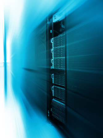 room with rows of server hardware in the data center