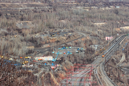 huge quarry iron ore mining in Gubkin Russian springの写真素材